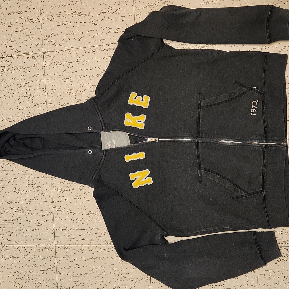 Nike Spell Out Logo Full Zip Hoodie Sweater Vintage Y2K Grey, Yellow And White